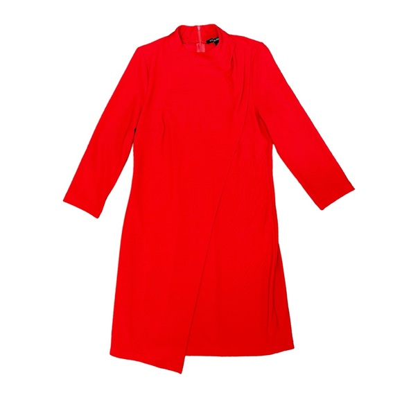 Boston Proper Mock Neck Long Sleeve Drape Front Dress Beyond Travel Red Small S - Picture 3 of 13